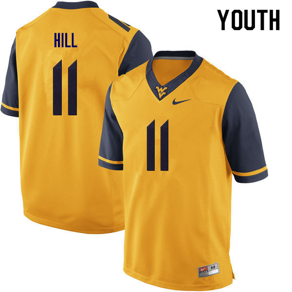 Youth #11 Chase Hill West Virginia Mountaineers College Football Jerseys Sale-Yellow - Click Image to Close